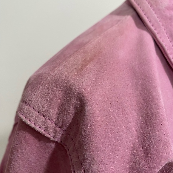 Vintage 90’s Denim and Co Pastel Pink Leather Button Down Jacket Medium - Picture 8 of 9